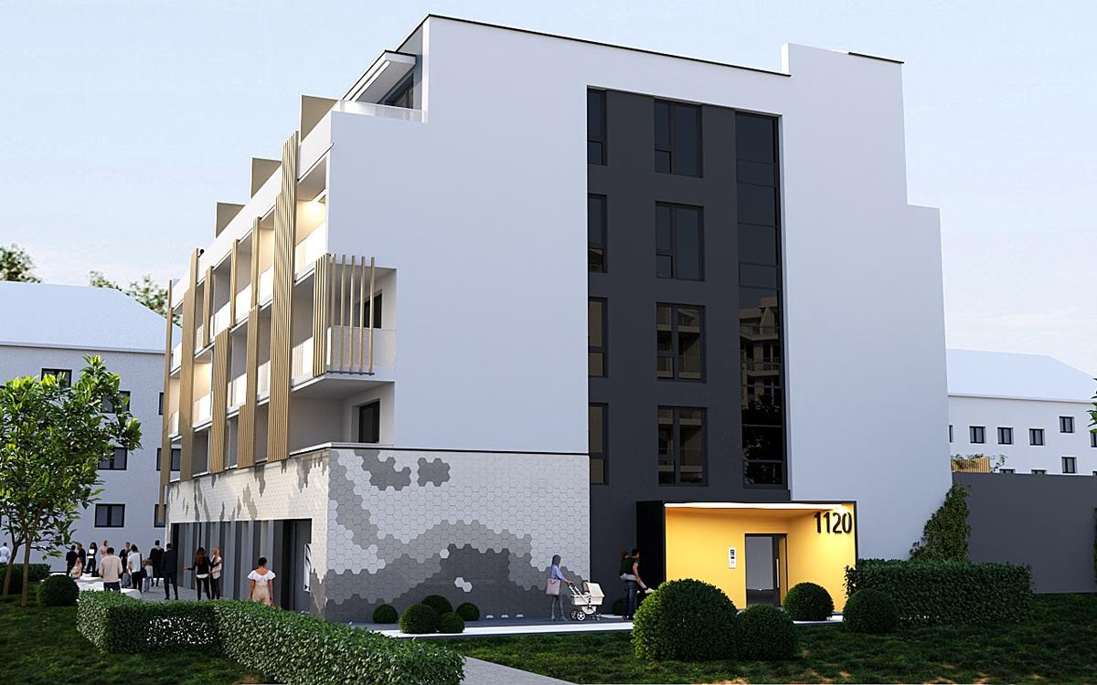 Bytový dům Varšavské náměstí – vstup ze dvora (vizualizace ABA Projekt)