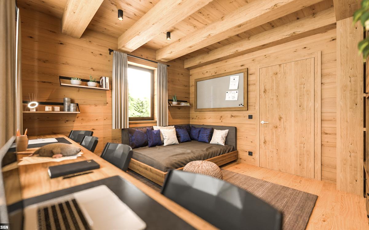 Pracovna s lůžkem (vizualizace Pearl Design)