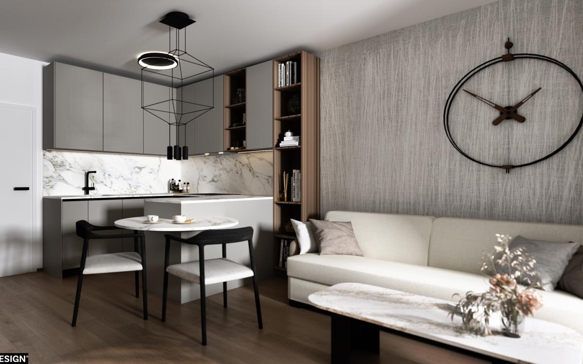 Kuchyňský kout a sezení (vizualizace Pearl Design)
